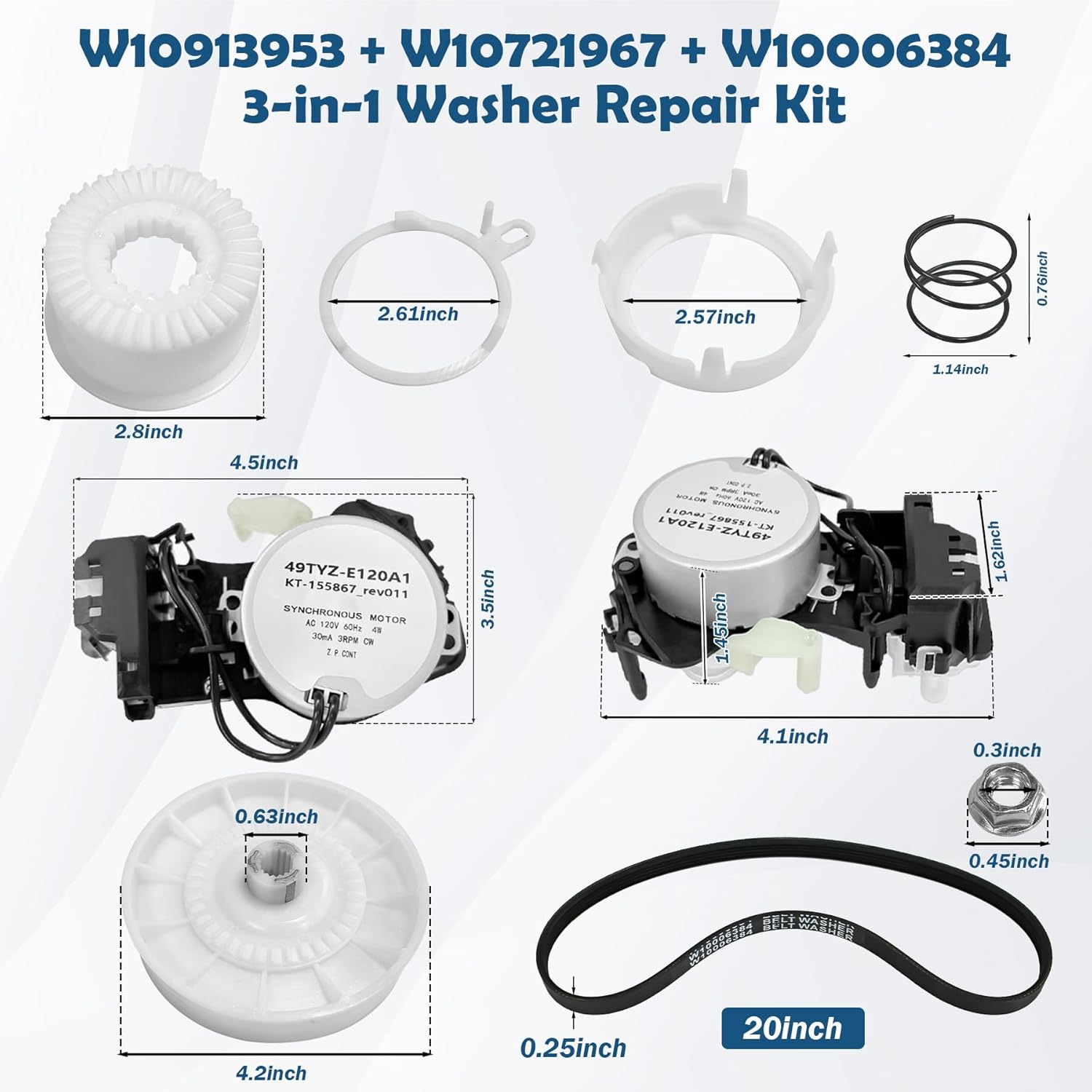 W10913953 50SM21-1-221B W11481722 Washer Shift Actuator W10721967 Washer Pulley Clutch Kit & W10006384 Washer Drive Belt Replacement for Whirlpool