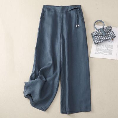 Pantaloni Casual in Cotone a Vita Alta Retro Artistici Estivi Gamba Larga Donna Elastici Larghi Dritti Pantaloni da Donna