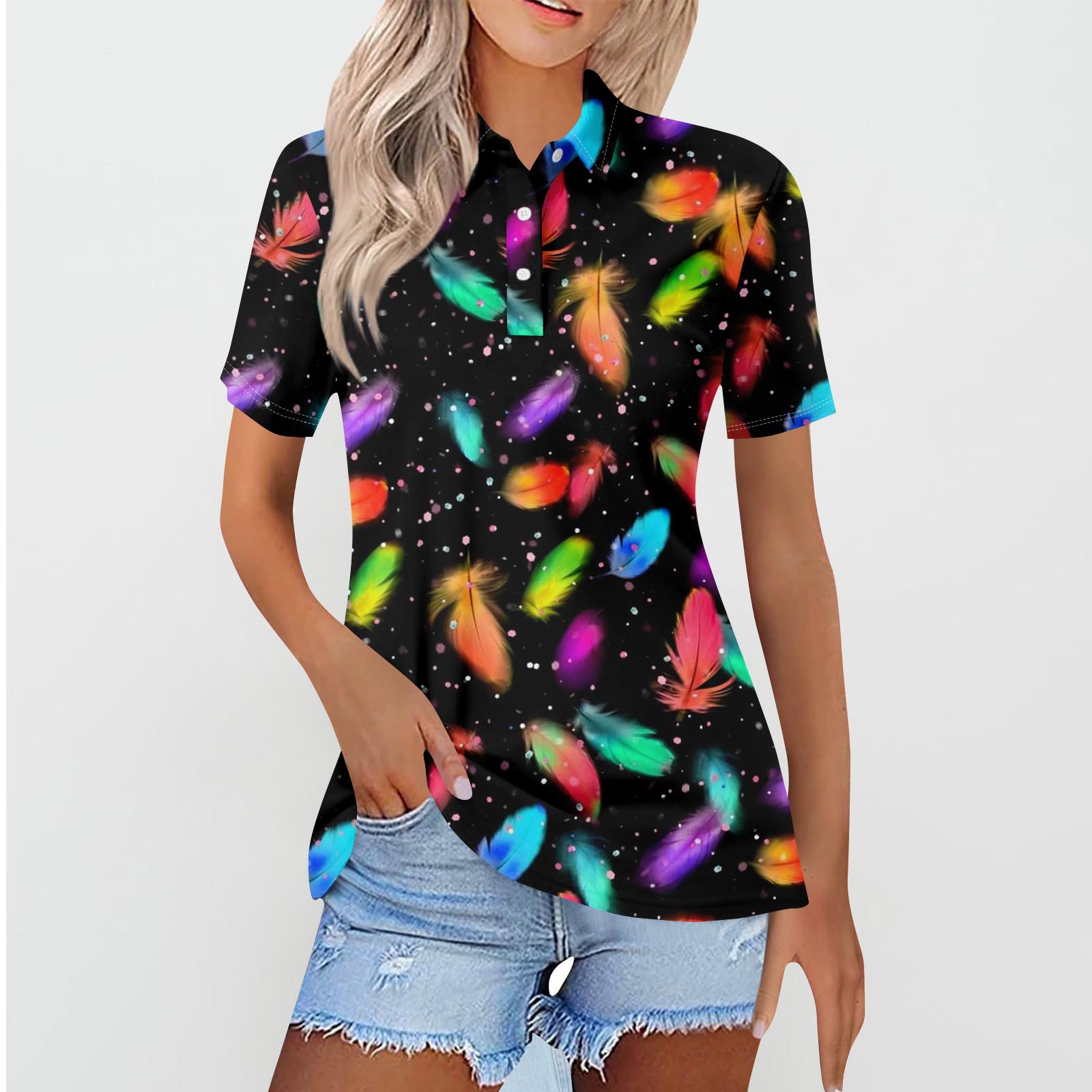 

Женская повседневная футболка с v-образным вырезом и коротким рукавом с цветочным принтом и декоративными пуговицами, топ L чёрный