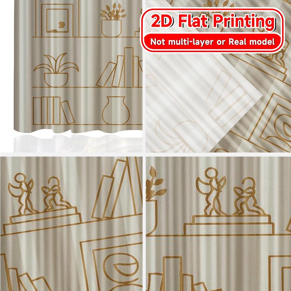 2D Flat Printing  2pcs Curated Shelf Pattern Chic Curtains Durable Polyester Curtains Decorations Ldeal for Living Room   Bedroom