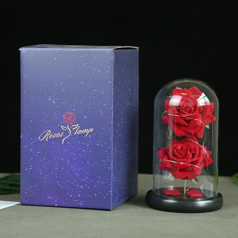Large Two Glass Cover Rose Ornament, Creative Valentine's Day Gift, Luminous LED Light Simulation Flower