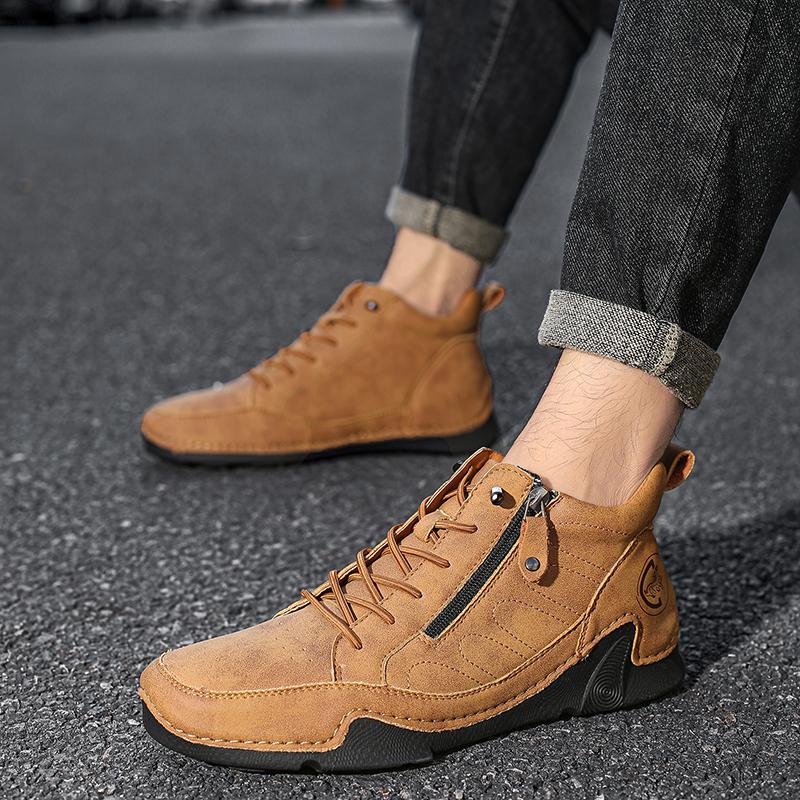 New Spring Autumn Men's Shoes Handmade Leather Men Casual Shoes Outdoor Breathable Men Flat Shoes Fashion Men Ankle Boots