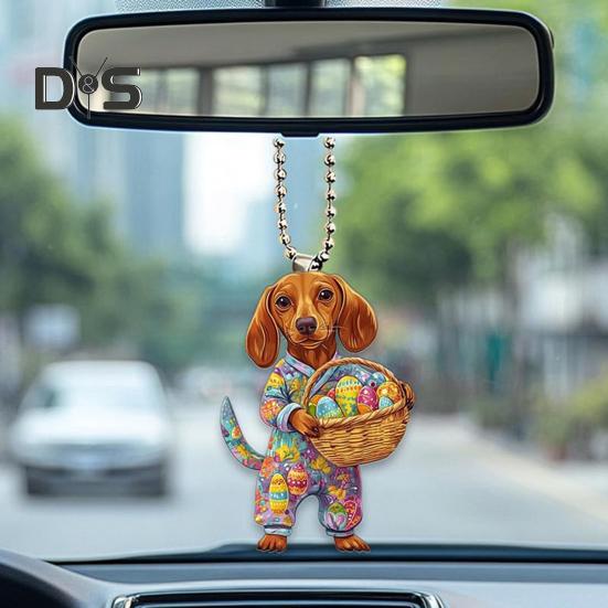 Easter Dog Car Hanging Ornament Acrylic 2D Flat Dog Pendant Colorful Animal Puppy Decoration Easter Gifts