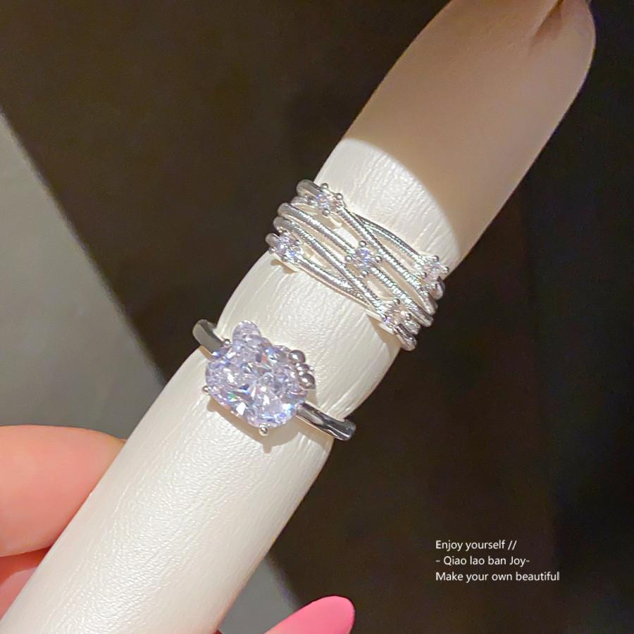 Modern Minimalist Multilayer Zircon Ring For Women With Geometric Design Gift