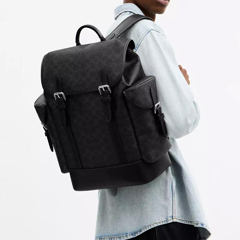 COACH Hitch 31 Letter Logo Coated Canvas Backpack Large Men's Black