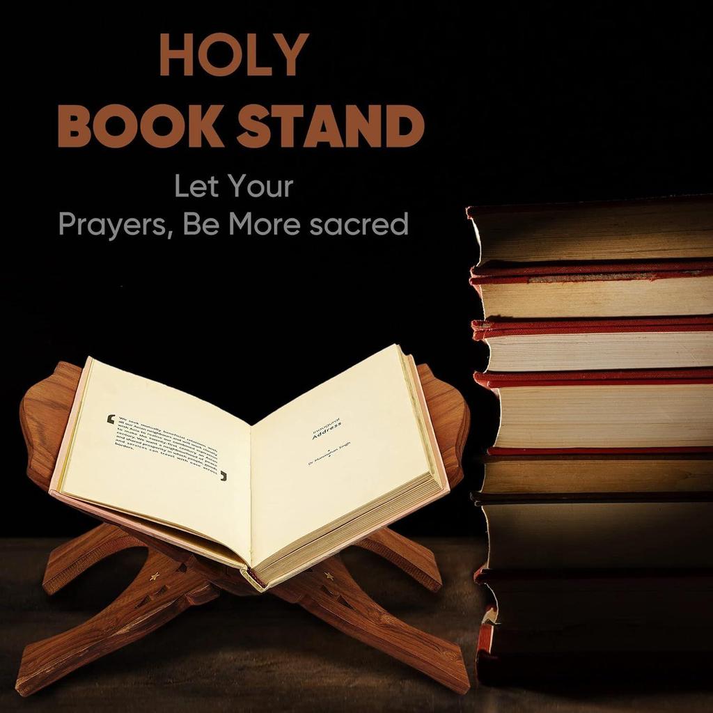 Wooden Hand Carved Holy Book Stand Brown 15x7 inch