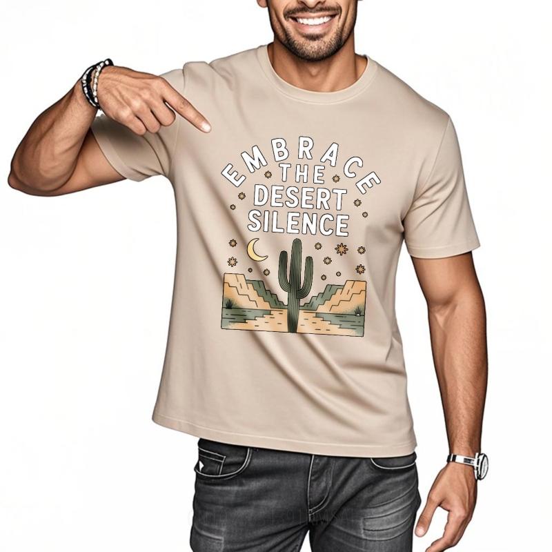 Adult Teenagers Crew Neck Tshirt Casual Embrace The Desert Silence Cactus Moon Stars Mountains Everyday Unisex Top Tees