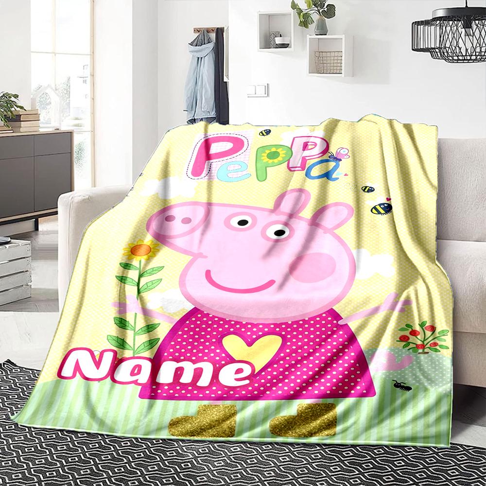 Custom Name Peppa Pig Ice Cream Party Party Blanket For Couch Bed Plush Cozy Fuzzy Blanket Super Soft Warm Blankets For Fall And Winter 0916106