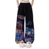Hip Hop Street Trendy Fashion Graffiti Print High Waist Casual Cartoon Pants Women Drawstring Pocket Straight Wide Leg Trousers