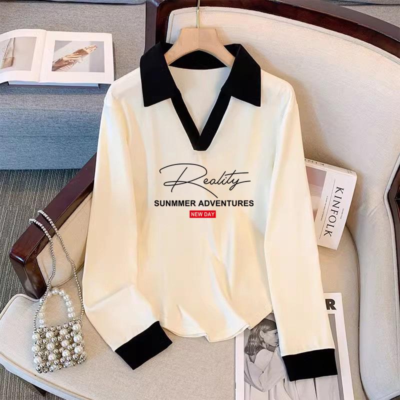 Plus Size Women's Spring Polo Long Sleeve Sweatshirt - Loose, Slimming & Stylish Belly-Covering Top
