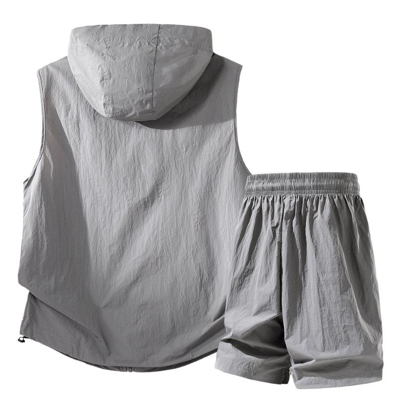Summer Men's Sets Fashion Casual Quick Drying Breathable Vest Shorts Suits Male Sleeveless Jacket Shorts