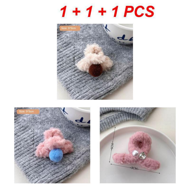 1/2/3Pcs Plush Heart Hair Clips For Women Autumn Winter Fur Hair Crab Clip Elegant Shark Hair Claws Headwear Hair Accessories