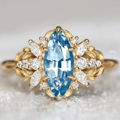 Luxury Versatile Simple  Gemstone Ring, Inlaid with Lake Blue Zircon Ring New Accessories