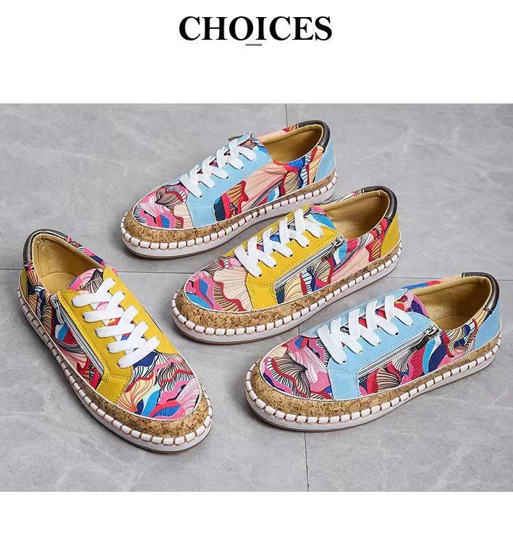 2022 Ethnic Style Plus Size Color Block Women's Casual Low-Top Printed Sporty Shoes