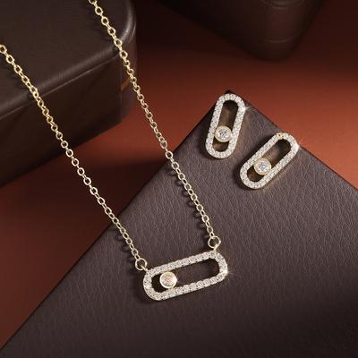 Exquisite Oval Dangle Pendant Sets For Women Fashion Paper Clip Cubic Zirconia Earrings Necklace Jewelry Girls Party Gifts