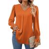 Damen Einfarbig Chiffon Pullover V-Ausschnitt Pullover Ausgestellt Langarm Bluse Bluse