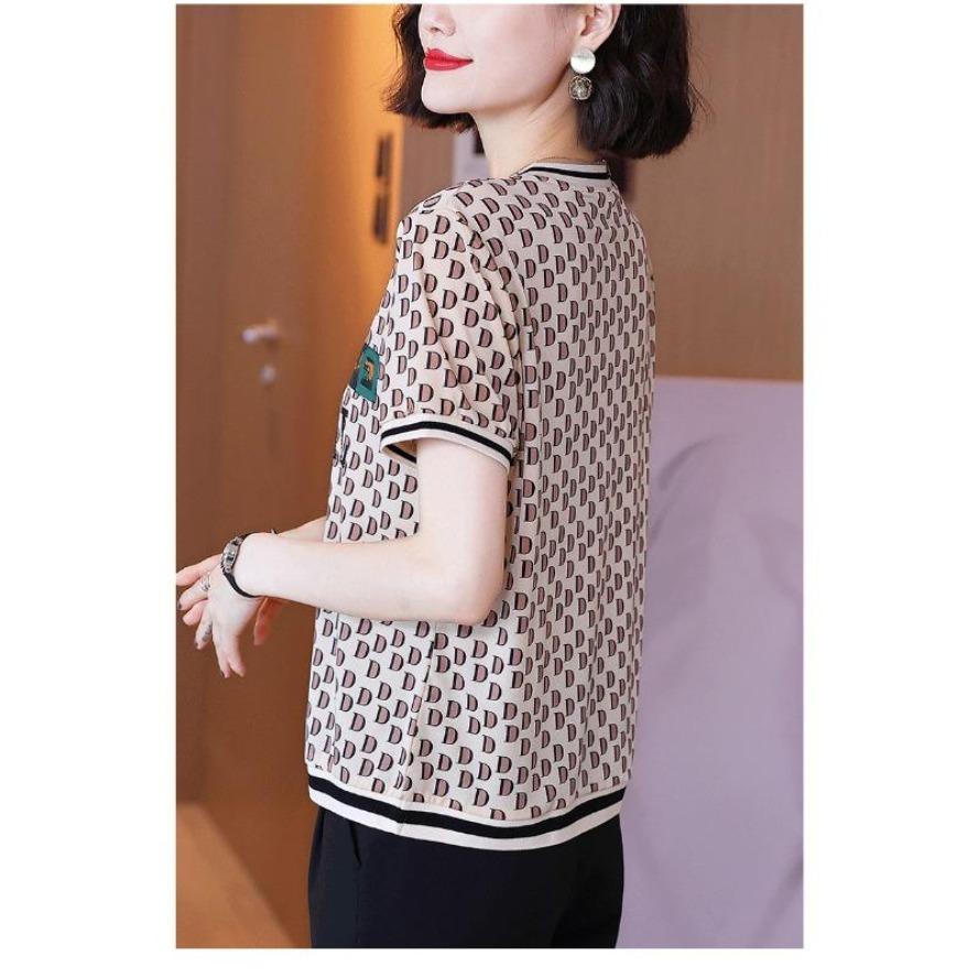 YYFS Blusas y camisas de manga corta con cuello redondo para mujer, informales, a la moda, verano, primavera