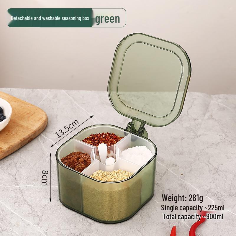 Four-Compartment Spice Jar Set: Sealed Storage for Kitchen Seasoning and Condiments
