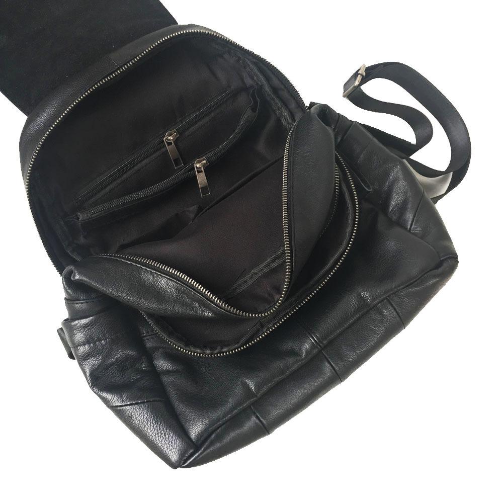 Leather Backpack Black First Layer Cowhide Women'S Bag Double Zipper Mezzanine Design Casual Versatile Backpack
