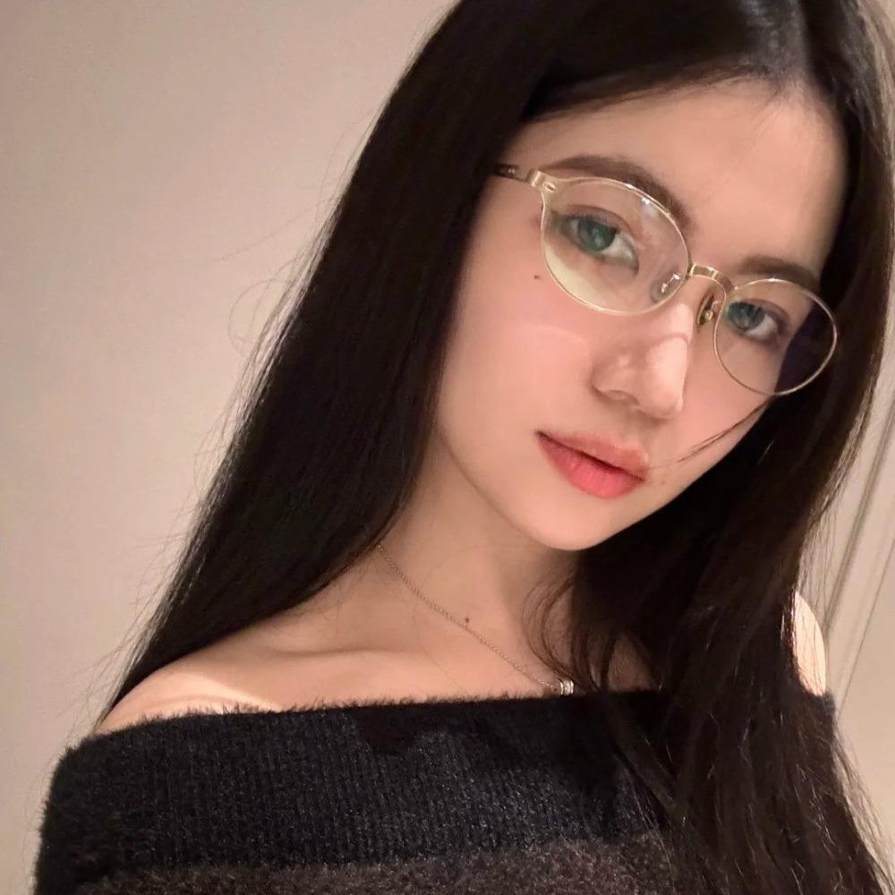 Retro Anti-blue Eyeglasses Transparent Optical Spectacle Eyeglass Fashion Metal Oval Glasses  Lady