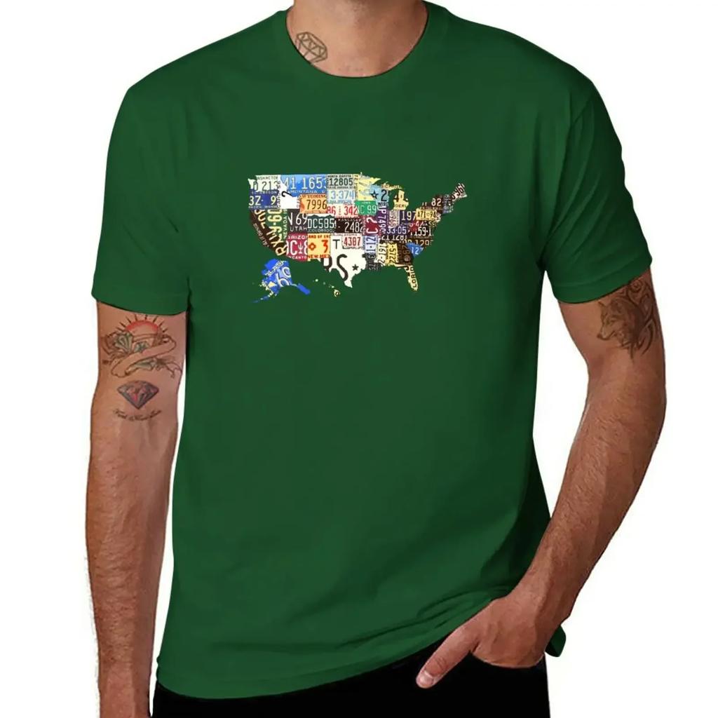 Usa Vintage License Plates Map Tshirt Hippie Clothes Summer Clothes Anime T Shirt For Unisex