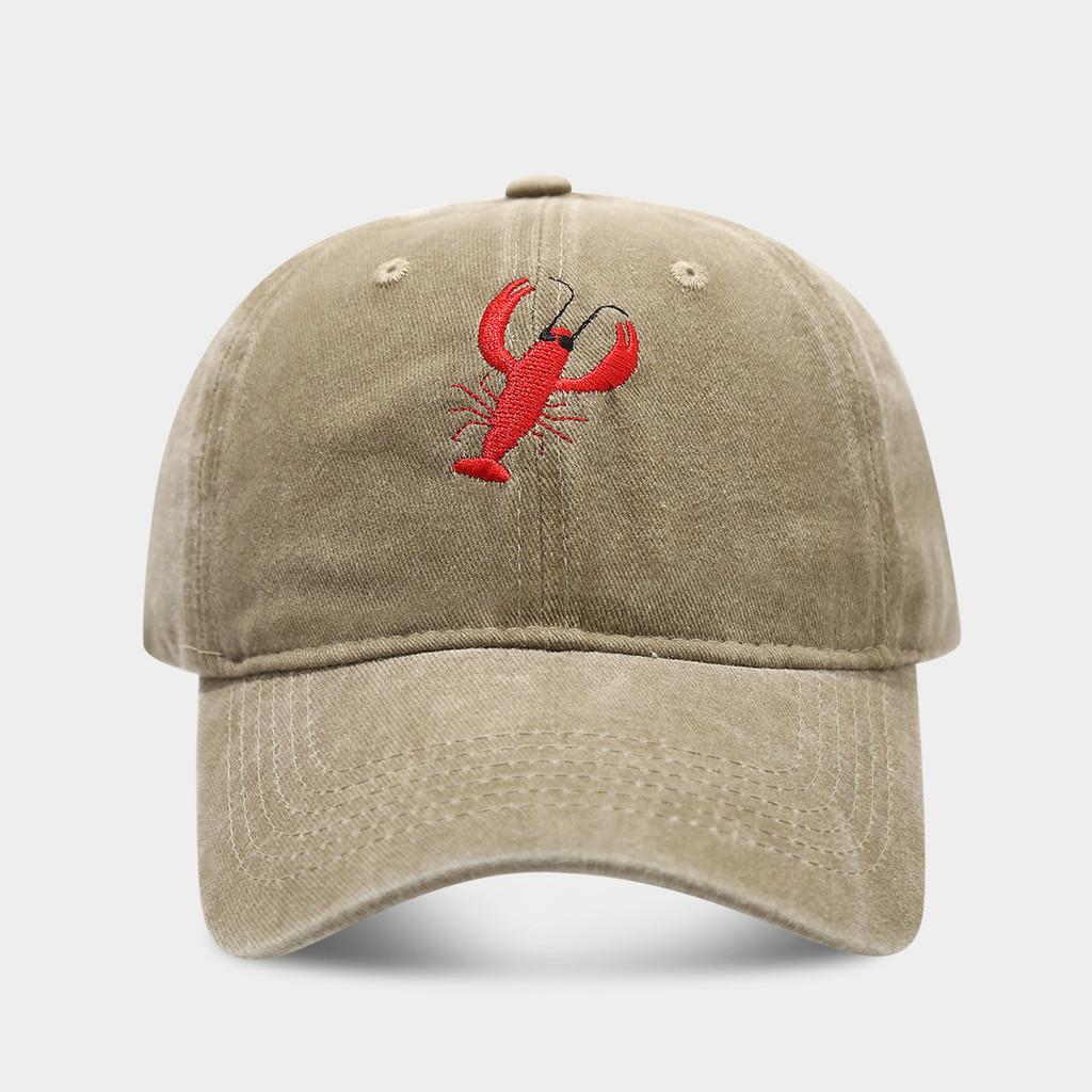 Vintage Lobster Embroidered Cotton Baseball Cap With Sun Protection For Outdoor Sports