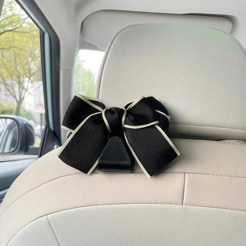 2pcs Cute Bow Car Seat Back Hooks Storage Hook Headrest Organizer Rack Grocery Bag Handbag DecorationInterior Accessories