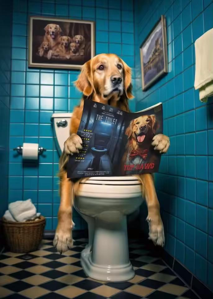 Canvas Print Wall Art for Pet Lovers,for Home Decor Bedroom,Kitchen,Living Room,Bathroom, Hotel 1pc Playful Dachshund On Toilet
