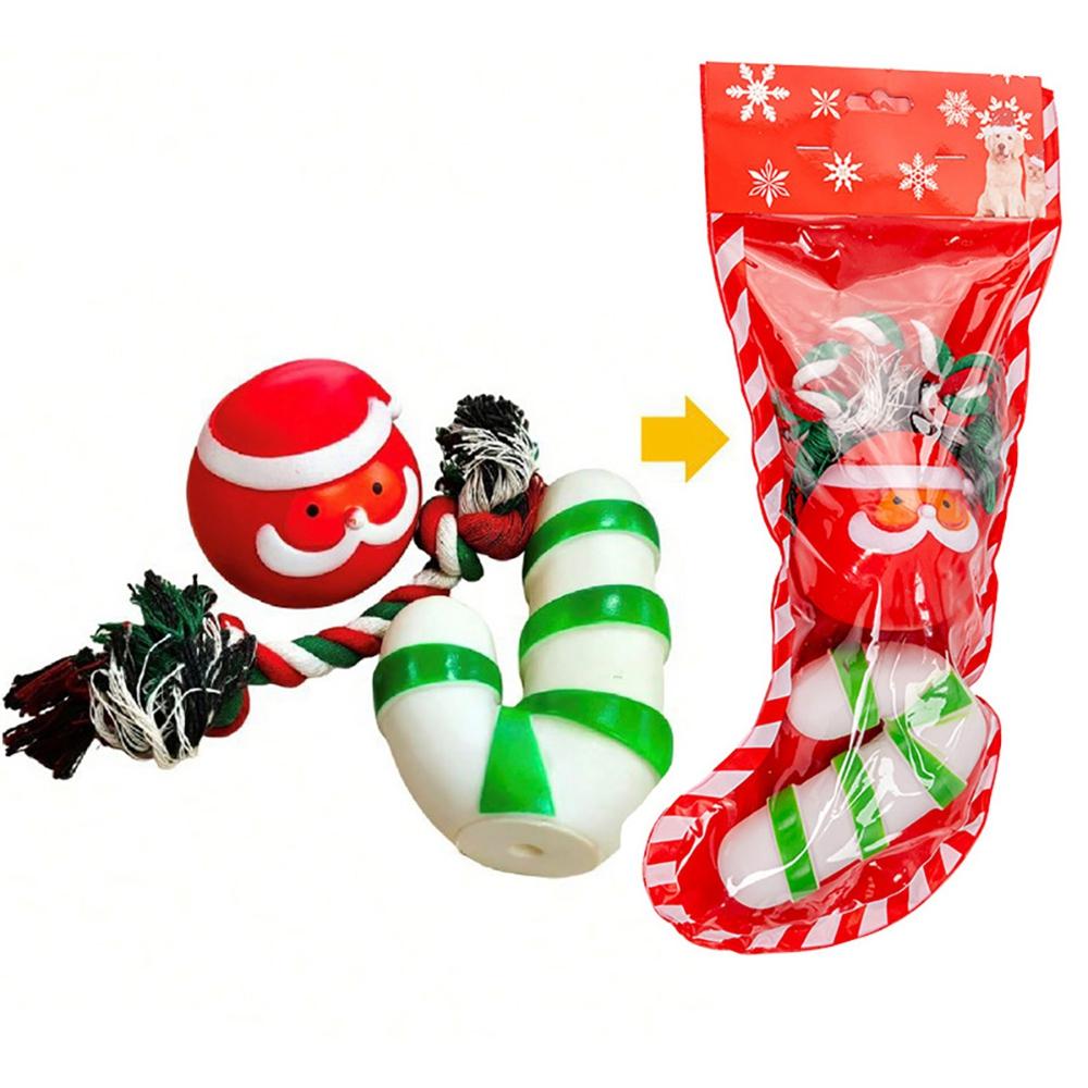 Funny Pet Dog Toys Set Latex Dog Chew Toy Squeaky  Dog Toys for Small Medium Dogs Interactive Puppy Christmas Socks Toy Set