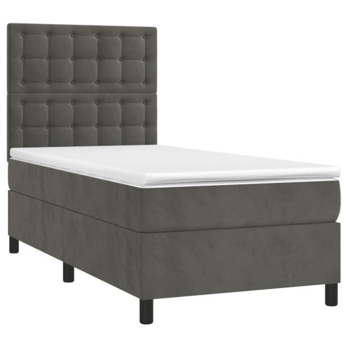 3143248 vidaXL Lit à sommier tapissier avec matelas Gris foncé 100x200 cm