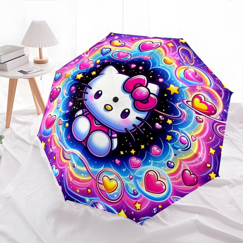 1pc Hello Kitty Cosmic Hearts Auto Open Close Umbrella - Portable Folding Design, 8-Rib Iron Frame Outdoor Umbrella, Festival Gift for Fans, Travelers