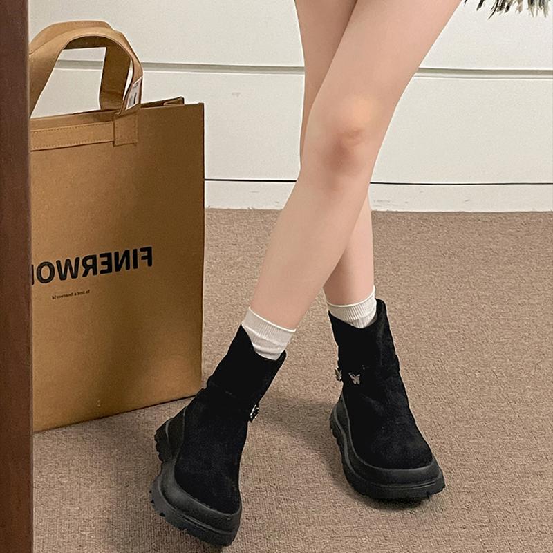 Mode Herbst Winter Dicke Sohle Damen Stiefelette Mode Plateau Damen Prägnante Reißverschlüsse Moderner Kurzer Stiefeletten