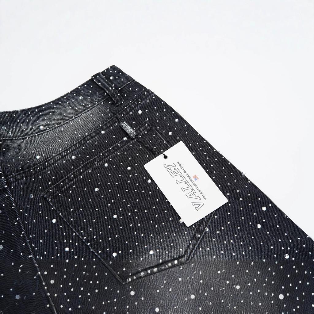 Grenzüberschreitender Beauty-Trend VALE Amerikanische High Street Hip-Hop Heiße Diamant-Sprüh-Pferd-Weide Gerade Jeanshose