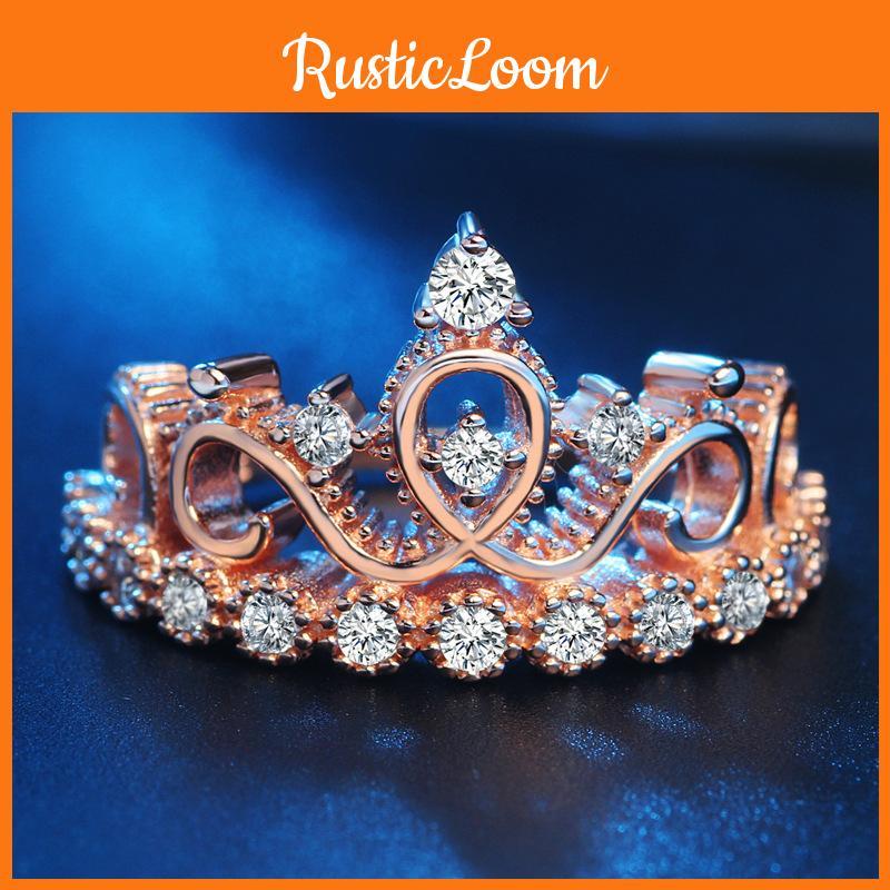 Beautiful Korean-style Crown Ring With Rose Gold Plating And Faux Gemstones For Women