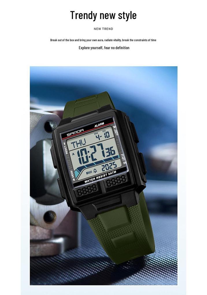 SANDA Youth Sports Luminous Waterproof Multifunction Watch with World Time & Alarm
