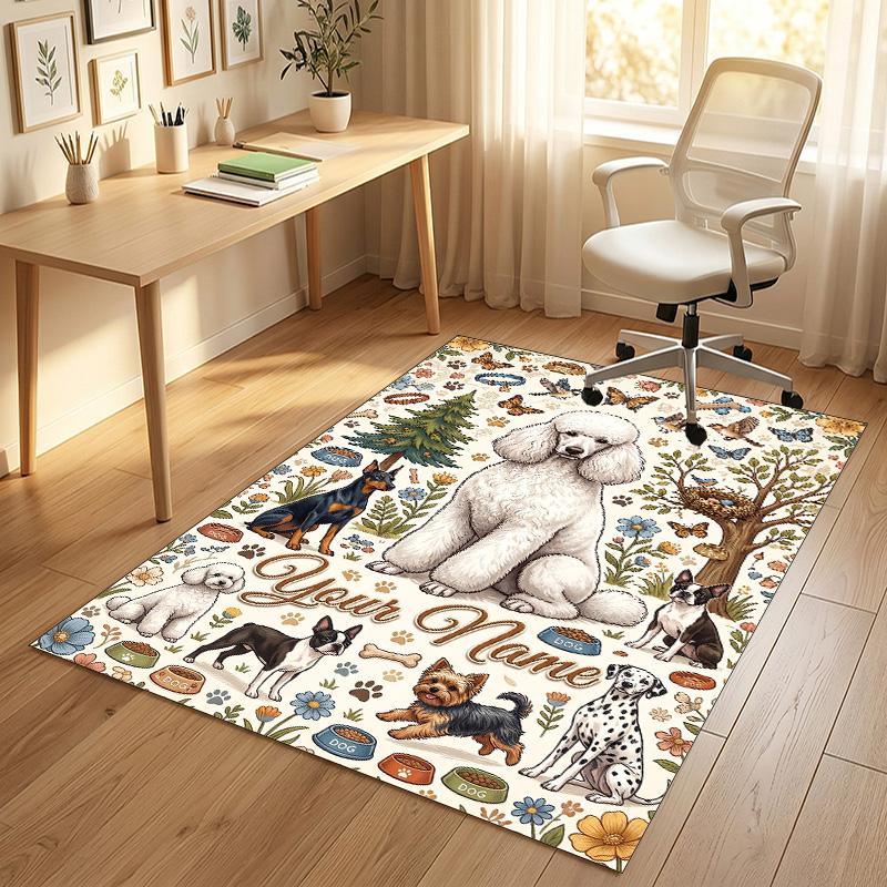 Floral Garden Theme Crystal Velvet Rug Personalized Custom Name Text Soft Floor Mat Home Decor