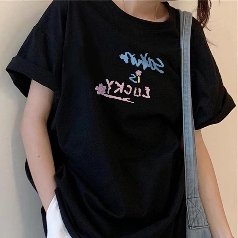 

Loose Korean Sle Vintage Design ort Sve Women s T-irt Sweet Cool f Sve Top Summer Cotton Casual Tee M