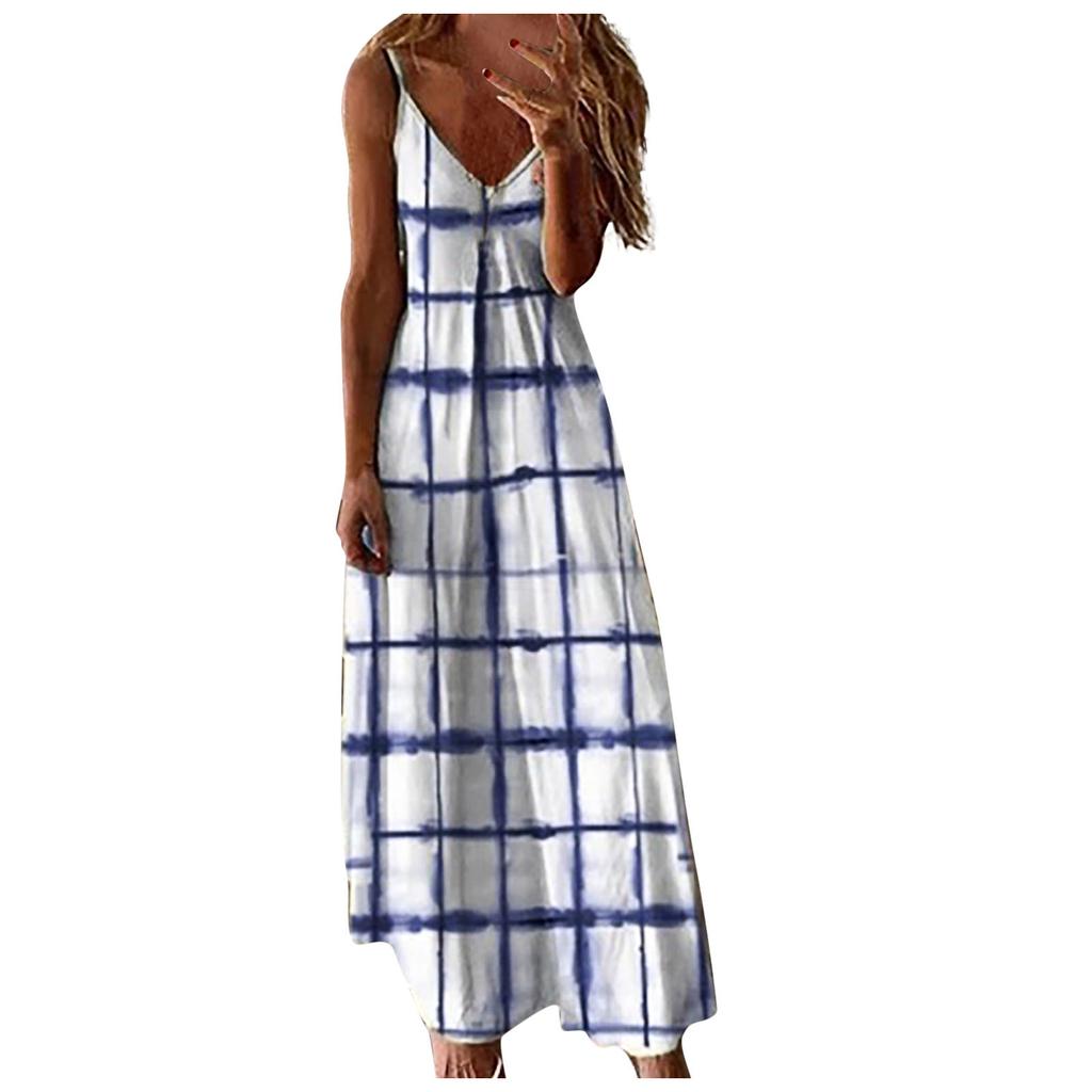 Women's Fashion Casual Sleeveless Vest V-Neck Printing Maxi Tank Long Dress
