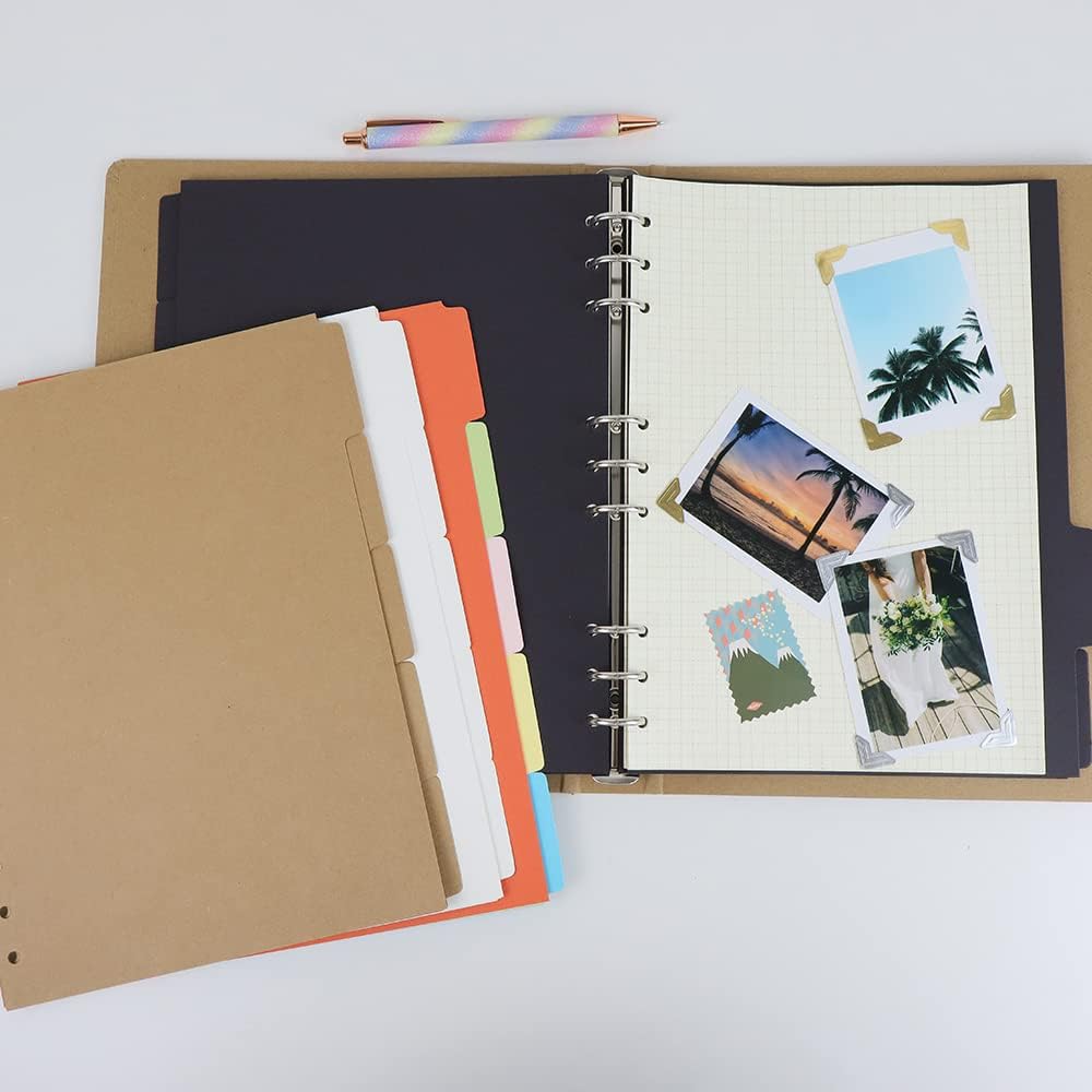 4 Pack B5 Binder Index Dividers 5 Tabs 9 Hole Punched Round Ring Binder Divider Planner Filler Paper erts for Loose Leaf Binder Sheet Protectors(5