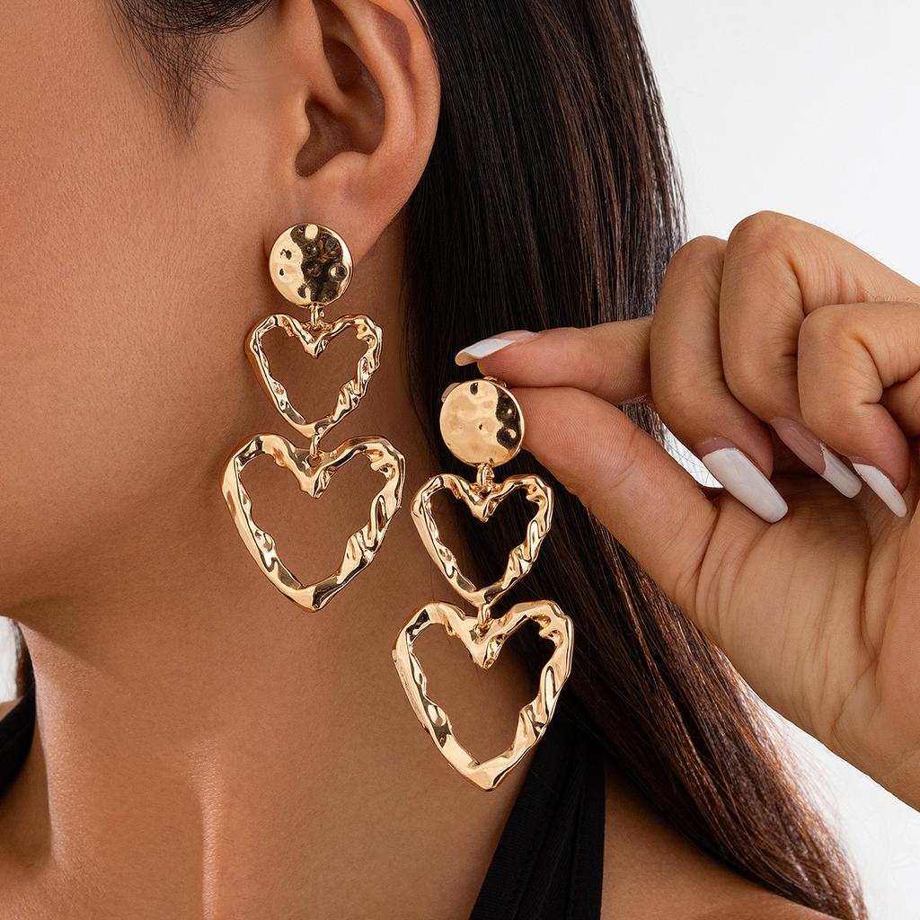 Wind Liquid Love-shaped Fringed Stud Earrings Female, Creative Splicing Lava Earrings Ear