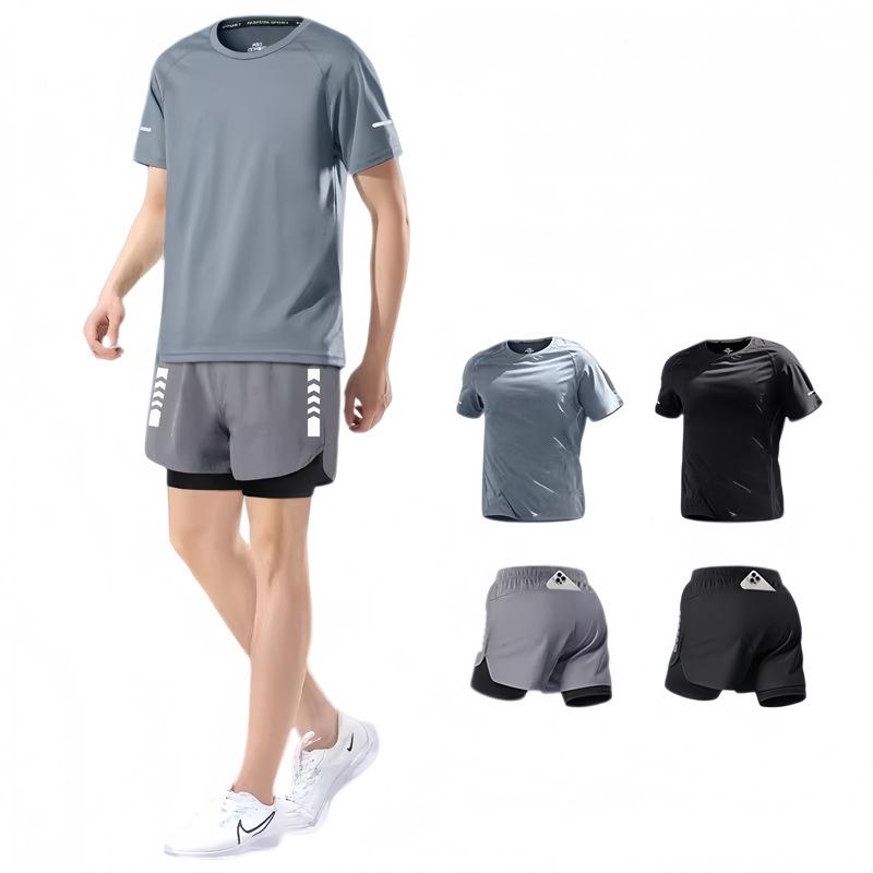 Men's Quick-Dry Running Sports Set - Short Sleeve & Shorts for Summer Marathon Training