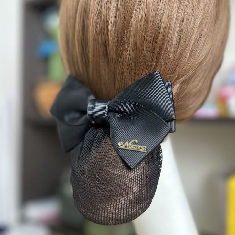 Korean Style Bow Flower Hair Net Bun Clip for Professional Work - HF315