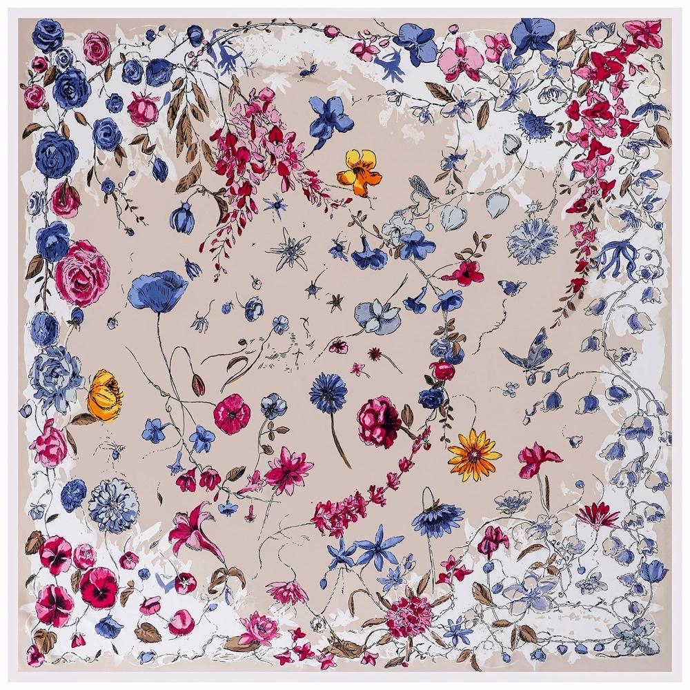 

Elegant 130*130CM Luxury Brand Big Size Animal Print Scarf Women Square Twill Silk Scarf Flower And Horse Scarf Shawl 130x130cm
