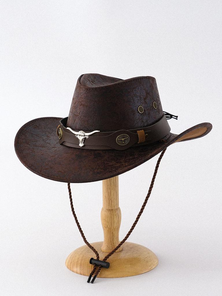 European and American style retro PU leather cowboy hat men's and women's western jazz top hat outdoor cycling camping travel sun hat