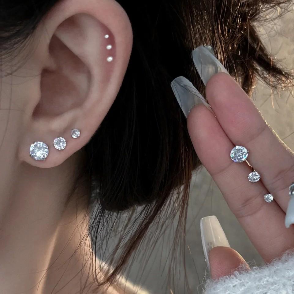 S999 Pure Silver Minimalist Women's Earrings – Small Bean Ear Bone Studs, Anti-Blocking Design for Commuting