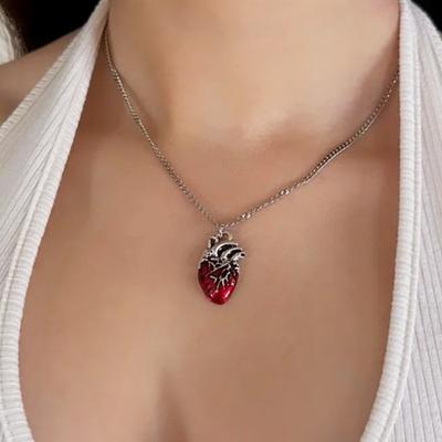 Gothic Rose Red Love Necklace Women'S Y2K Grunge Jewelry Dainty  Color Tonebloody Human Heart Pendant Personalized Gifts