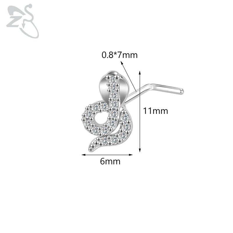 ZS 1 Piece Cute CZ Crystal Nose Stud 20G L Shaped Stainless Steel Nose Piercings Punk Black Color Spider Bat Nostril Piercing