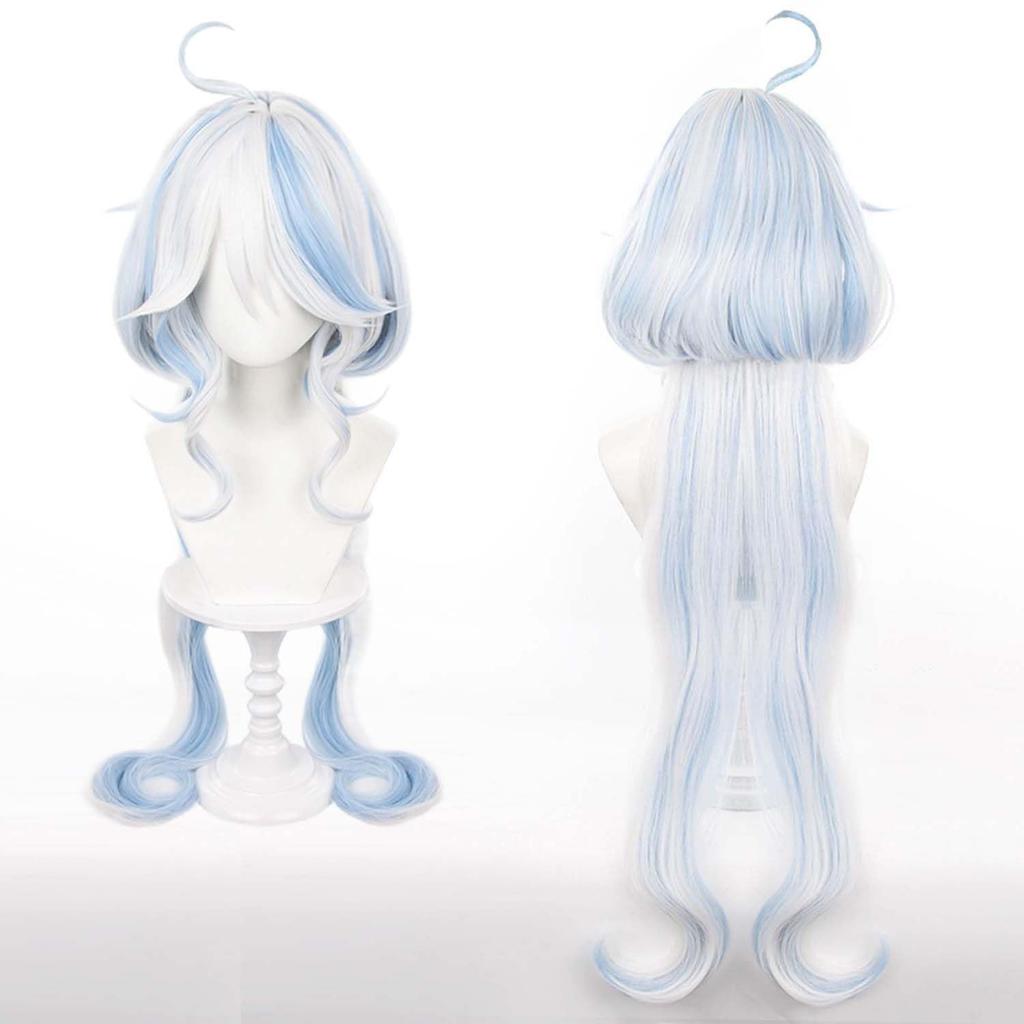 White and Blue Long Full Wig for and Comiket School and Cultural Includes Wig Net and Cosplay Accessories Wig, Heat-Resistant, Games, Cosplay,