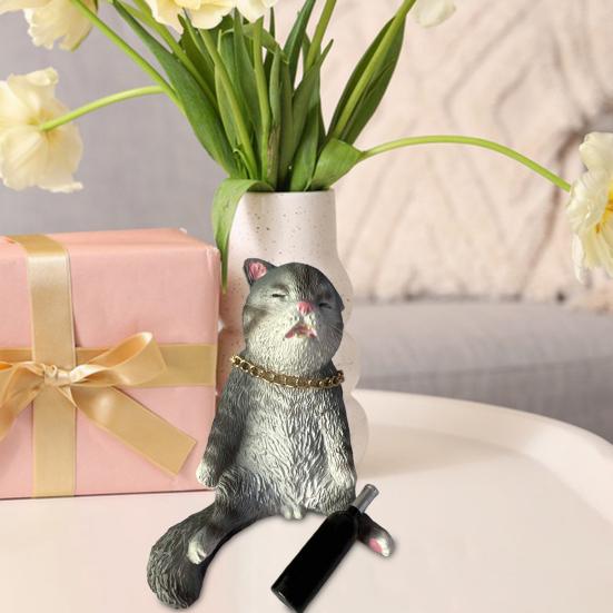 Yousheng Drunk Cat Figurine Resin Cartoon Cat Ornament Desktop Drinker Cat Decoration for Living Room Bedroom Cat Lover Gift