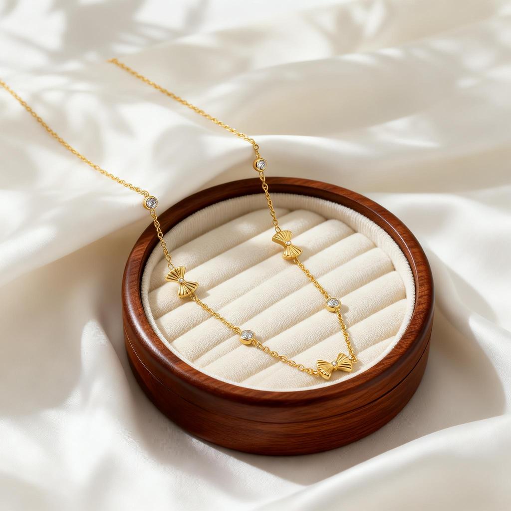 Stainless Steel Bowkont Zircon Necklace Women's Bow Necklaces Chic Party Wedding Jewelry Gift